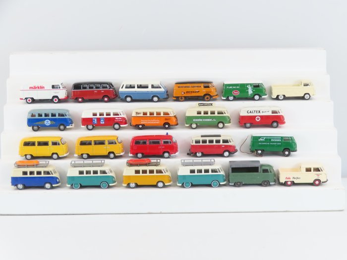 Wiking, Highspeed, Brekina, Welly, Schuco 1:87 - Modeltreinvoertuigen (22) - 22 VW bestel/personen busjes