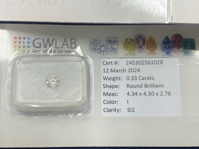 1 pcs 鑽石 - 0.33 ct - 圓形 - I(極微黃、正面看為白色) - SI2, NO RESERVE PRICE