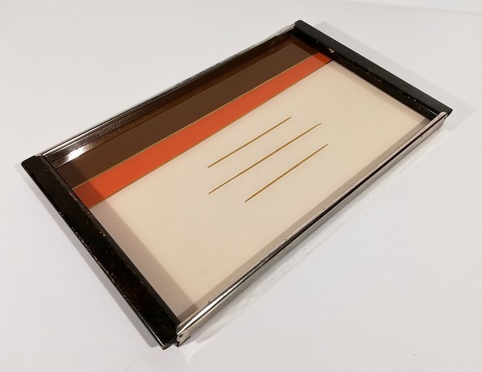 Tablett - Holz - Dekorglas - Design der 1950er Jahre