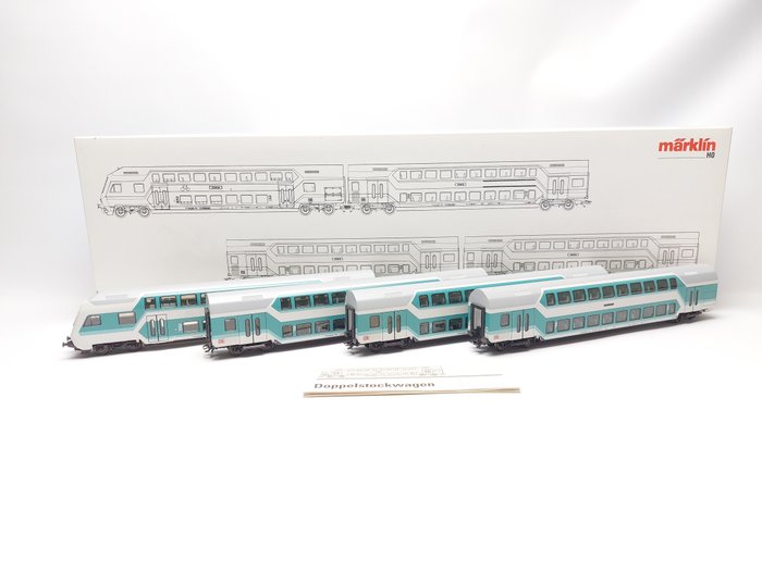 Märklin H0轨 - 43580 - 模型火车客运车厢套装 (1) - 双层车厢4件套 - DB