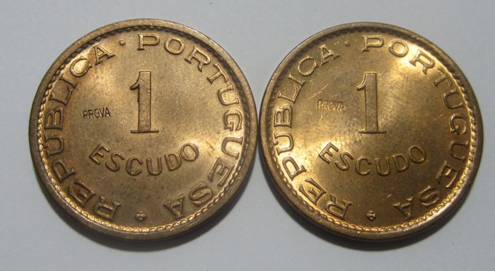 Portugalin Angola. Republic. 1 Escudo 1972/1974 PROVA Incusa (2 moedas)