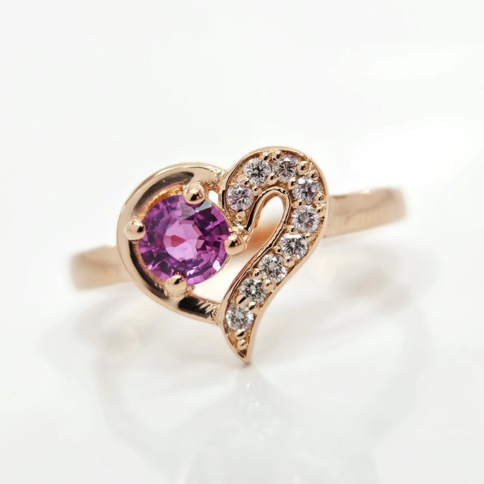 14 karaat Rosé goud - Ring - 0.45 ct Saffier - Diamant