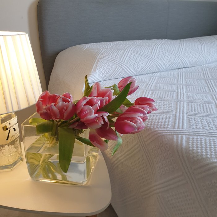 Narzuta na łóżko z białej, brokatowej tkaniny w stylu vintage - Tkanina  - 235 cm - 220 cm