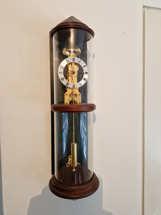 Orologio da parete - Orologio da tavolo scheletrato - Hermle - Art Déco - ottone, metallo, legno, vetro - 1960-1970
