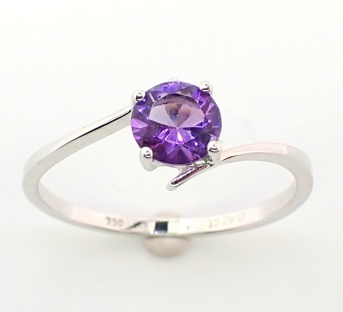 沒有保留價 戒指 - 白金 圓形 紫水晶 