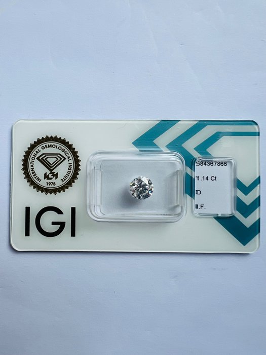 1 pcs Gyémánt  (Természetes)  - 1.14 ct - D (színtelen) - IF - Nemzetközi Gemmológiai Intézet (IGI) - Ex Ex Ex