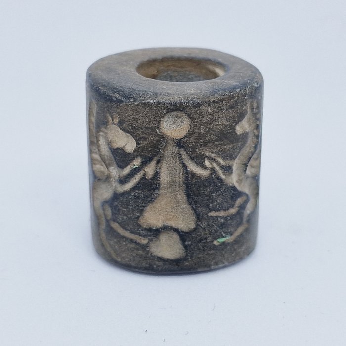 Bactriană Jasp Talisman de mărgele cilindrice Pegas și divinitate - 25 mm
