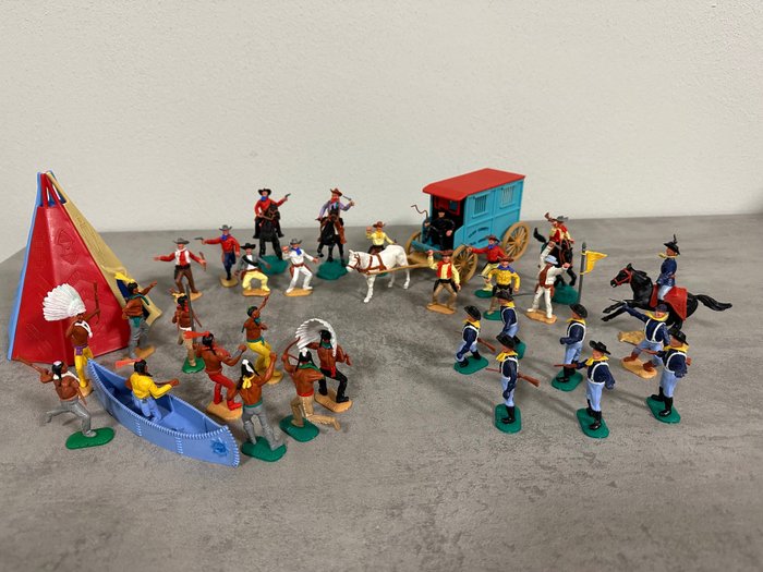 Timpo Toys  - Játékfigura 34x Nordisti, Indiani, Cowboys + accessori - 1960-1970 - Nagy-Britannia