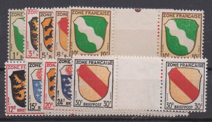 Alliierte Besetzung - Deutschland (französische Zone) 1945 - Wappen als Zwischenstegpaare komplett - Michel 1-10 ZW