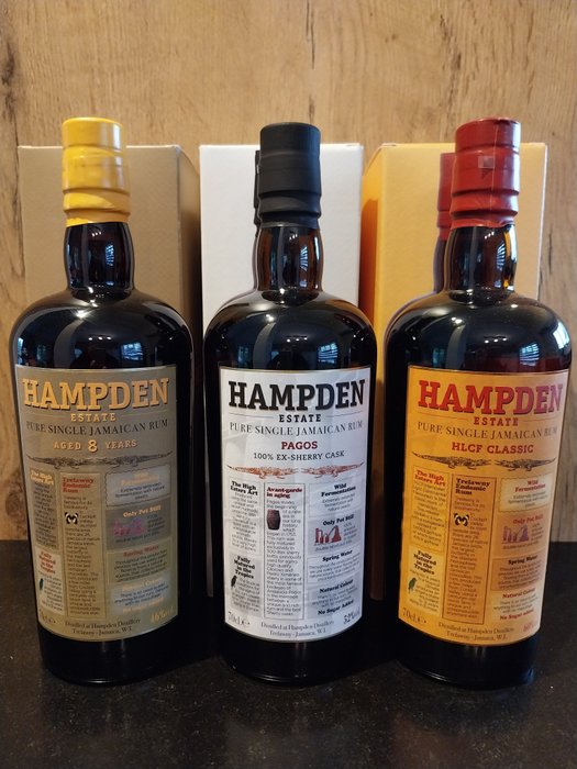 Hampden - 8 years 2020 + Pagos 2022 + HLCF 4 years 2021 - 70cl - 3 bottles