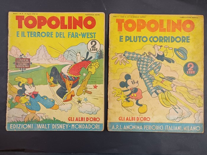 Albi d'Oro n. 8, 13 - Topolino e il Terrore del Far-West; Pluto Corridore - 2 Comic - Πρώτη έκδοση - 1937