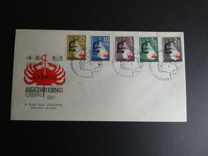 荷蘭 1955 - FDC 上的夏季郵票，已刪除地址和檢驗證書 - NVPH e 23