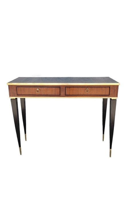 書桌 - 紫檀木書桌，黑色腿和黃銅飾面