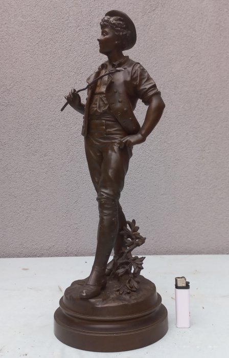 Naar Eutrope Bouret (1833-1906) - Skulptur, Vrolijke jongeman - 53 cm - Rohzink