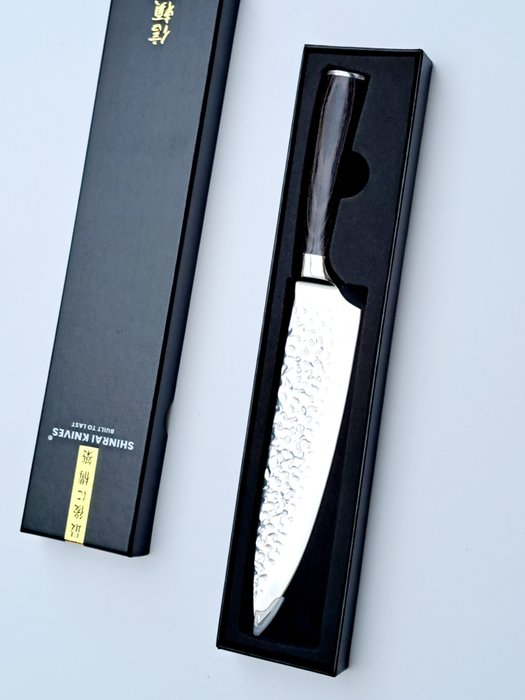 Shinrai Japan™ - professional Chef knife - Hammered Stainless Steel - Pakka Wood - Chef's - Kitchen knife - Steel (stainless) - Japan