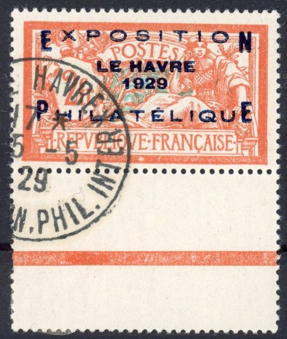 Francia 1929 - Le Havre - Bordo fogliare e grazioso annullo - Stupendo - Valutazione: 900 € - Yvert 257A