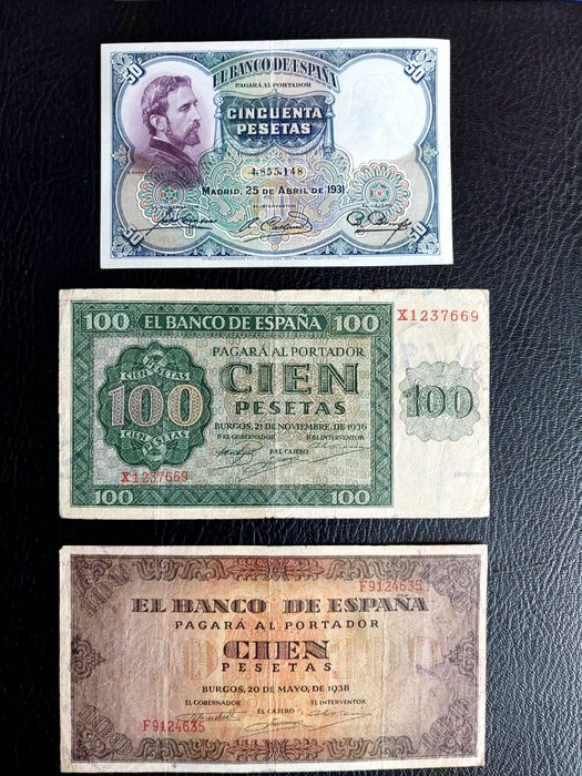 Spanyolország. - 3 banknotes - various dates