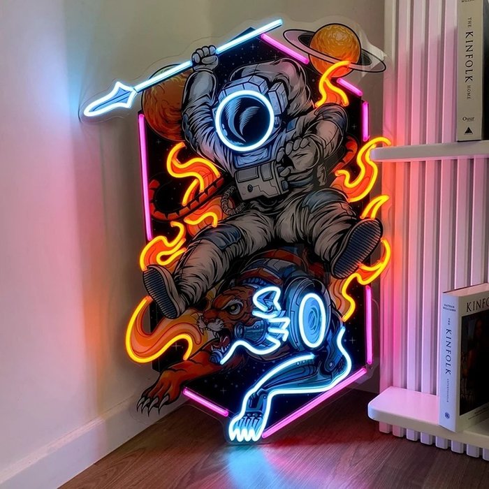 Enseigne lumineuse - Astronaute et Tigre de style néon LED 50 cm - Plastique, néon