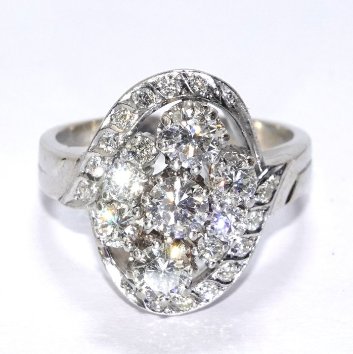 Ring - 14 karat Hvidguld -  1.68 tw. Diamant  (Natur) 
