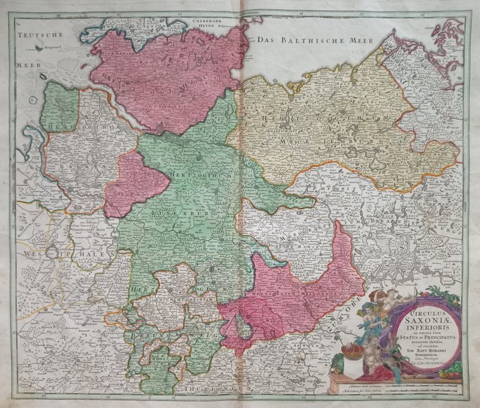 Europa, Hartă - Germania / Saxonia Inferioară; J. B. Homann - Circulus Saxoniae Inferioris (...) - 1701-1720
