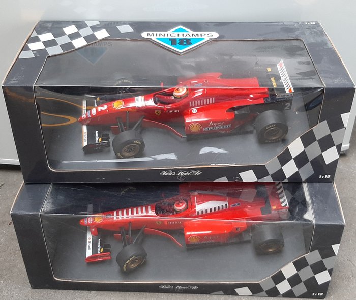MiniChamps 1:18 - 2 - Model car - Ferrari 412 T3 V10 + Ferrari F1 - Eddie Irvine 1996 #2 + #6