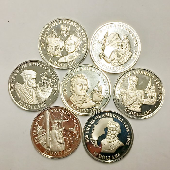 库克群岛. 7 x 50 Dollar 500 Jahre Amerika (verschiedene) 1990-1992