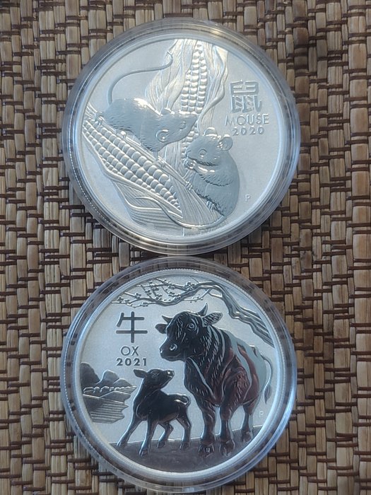 Australia. 1 Dollar 2020/2021 Year of the Mouse + Year of the Ox, 2x1 Oz (.999)