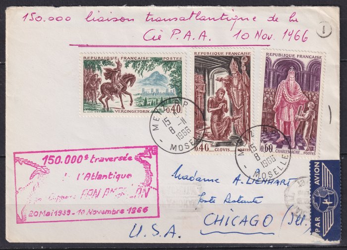 Frankreich 1966 - Brief der 150.000 transatlantischen Verbindungsleute der P.A.A. authentischer Brief. TB. - Yvert