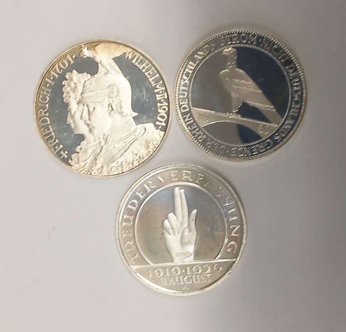 Germania, Hamburg. 3 Silbermedaillen 1901-1930 ( geprägt 2001 von der Münze Hamburg ), Proof