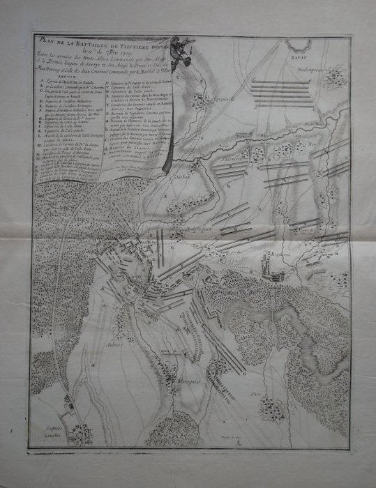 法国, 地图 - 模具牌匾; E.H. Fricx - Plan de la Bataille de Taisniere donnée le 11me de 7bre 1709 - 1701-1720