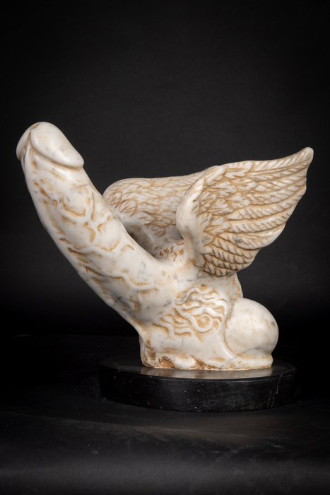 Escultura, Fallo alato in marmo - 24 cm - Mármol