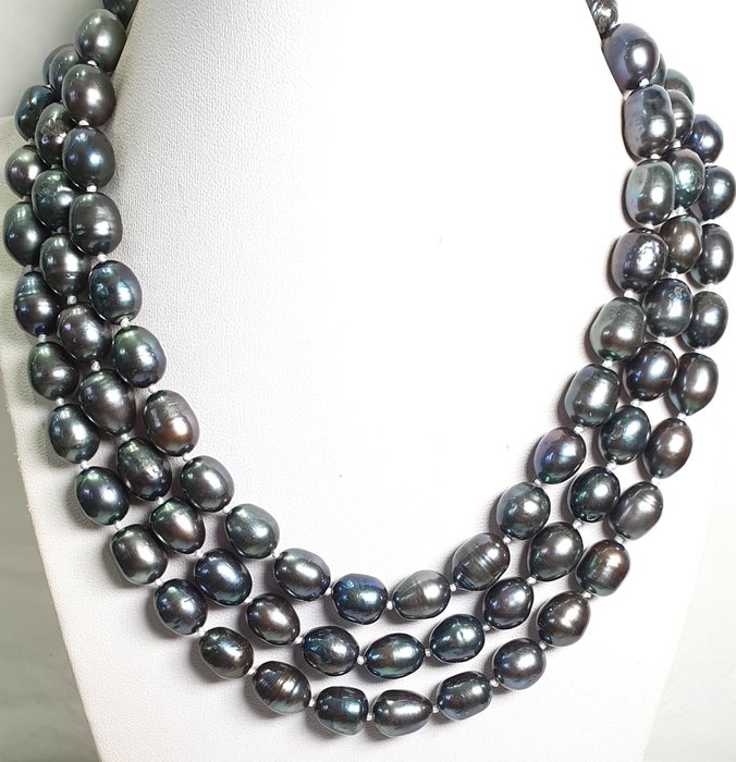 灰色珍珠 - 力量、独立和智慧 - 非常罕见 - 925 银胸针 - 项链