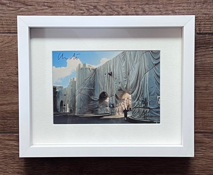 Christo & Jeanne-Claude (1935-2020) - The Wall - Wrapped Roman Wall, Via Veneto & Villa Borghese, Rome [framed & signed art card]