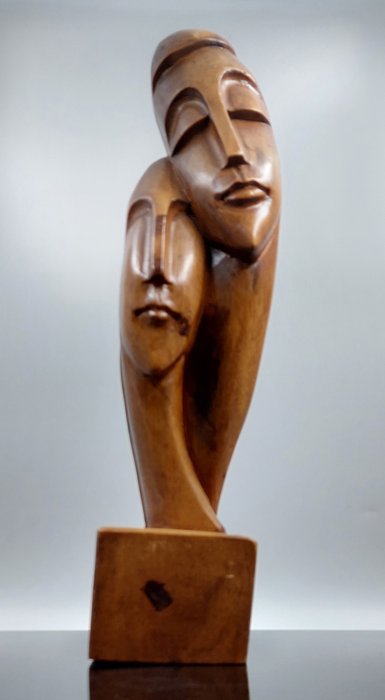sculptuur, 2 gestileerde hoofden - 40 cm - Hout