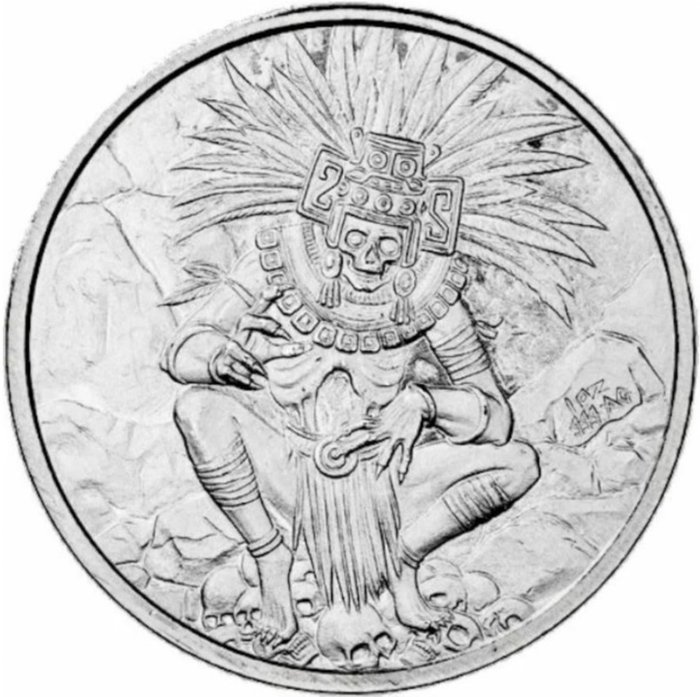 États-Unis. Silver medal (ND) "Aztec God of Death", with Certificate, 1 Oz (.999)  (Sans Prix de Réserve)