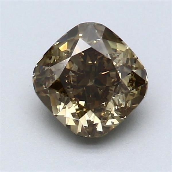 1 pcs Diamant - 1.10 ct - Kissen - Fancy Deep bräunlich- grünlich- gelb - VS2