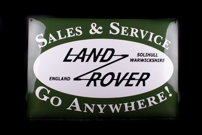 Sign - Land Rover - XL Sales & Service; Go Anywhere!; enamel sign; nice relief!; england