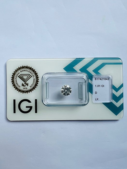 1 pcs 鑽石 - 1.01 ct - 明亮型 - D (無色) - 無瑕疵的, 3Ex Ideal Cut