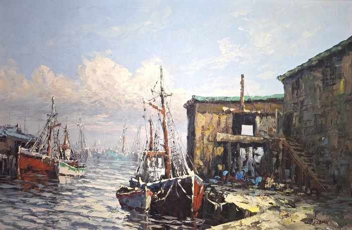 Ecole française du XXème siècle - Les bateaux au port