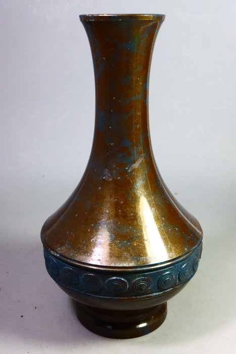 青銅色 - 花瓶（花器）圓形圖案裝飾 - 昭和年代(1926-1989)