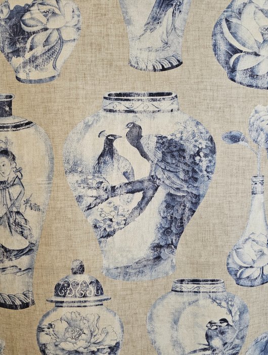 Țesătură orientală exclusivă cu vaze vechi pictate - 600x140cm - crapi, păuni și gheișe - Textil - 140 cm - 0.02 cm