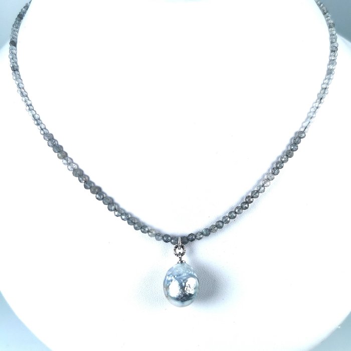 Big Australian Southsea pearl BQ Ø 12,6x13 mm 项链 - 银 珍珠 