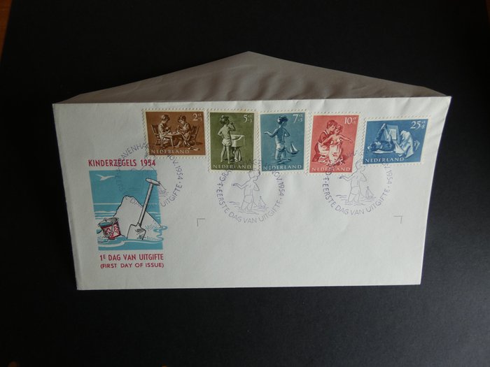 荷蘭 1954 - FDC 刪除地址的兒童郵票 - NVPH e 19
