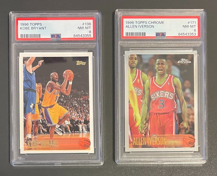 1996 - Topps - Chrome - Kobe Bryant, Allen Iverson - Rookie - 2 Graded card - PSA 8
