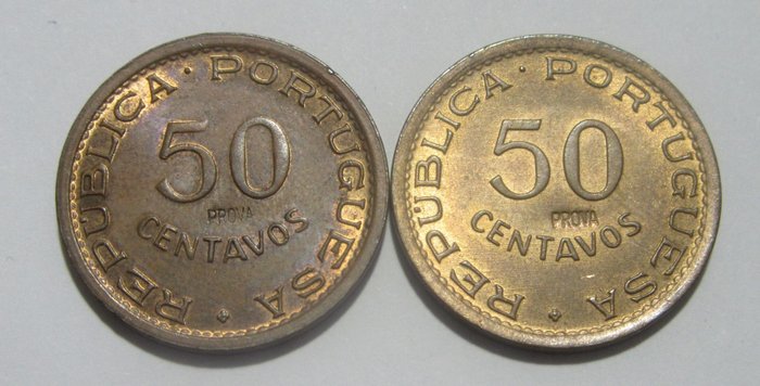 Mozambic Portughez. Republic. 50 Centavos 1973/1974 PROVA Incusa (2 moedas)