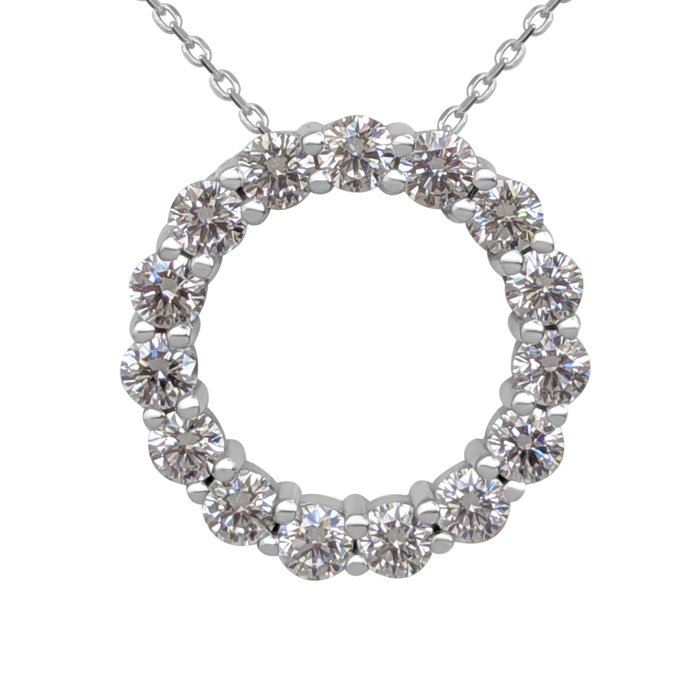 No Reserve Price - 1.04 Cttw Diamonds Circle Necklace with pendant - White gold 