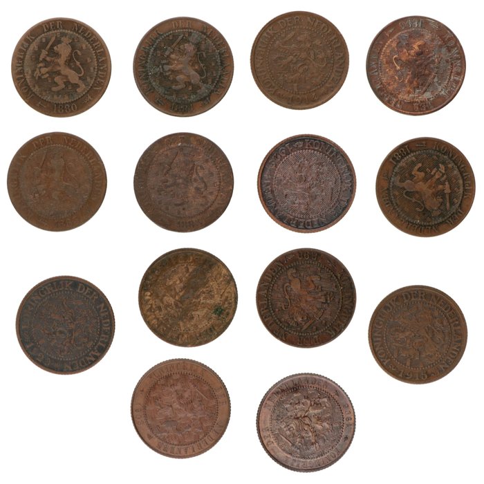 荷蘭. 2½ Cent 1880/1929 (14 Stuks)