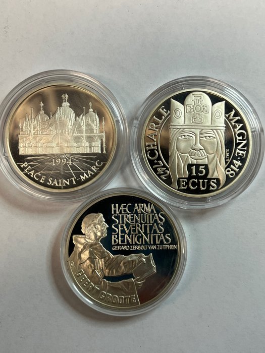Francia, Paesi Bassi. 15 Ecu / 25 Ecu 1990/1994 (3 monete)