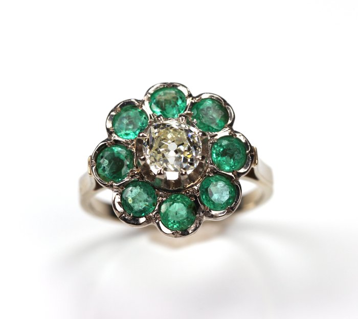 Ring Vittguld Diamant  (Natural) - Smaragd 