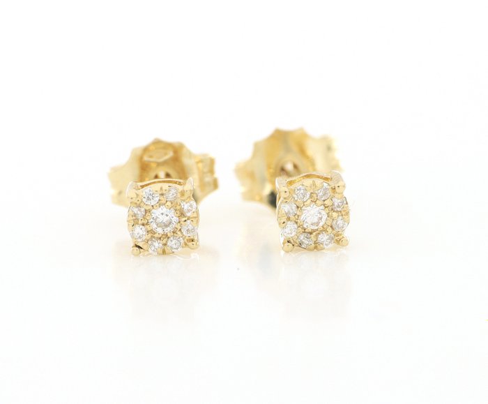 No Reserve Price - Earrings - 18 kt. Yellow gold, NEW -  0.20ct. tw. Diamond  (Natural)